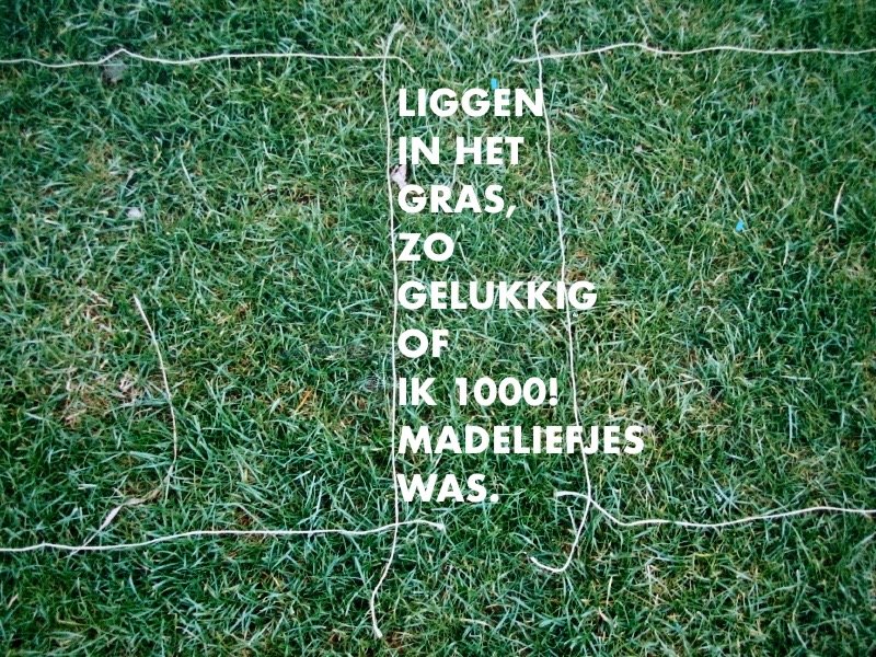 Liggend in het gras, alsof ik 1000 madeliefjes was